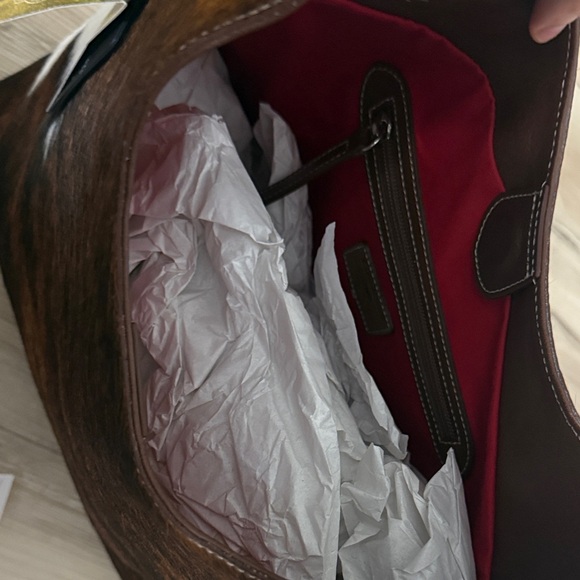 Elegant Brown and White Shoulder Bag. Made in Italy real leather - Picture 2 of 5